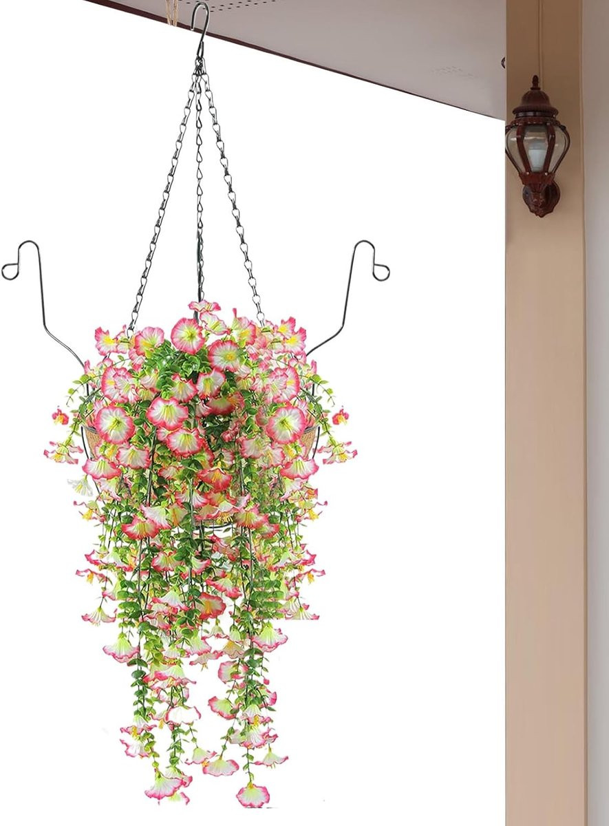 Meerkleurige hangende bloemenmand met kunstbloemen decoratie - 23 x 27 x 23 cm