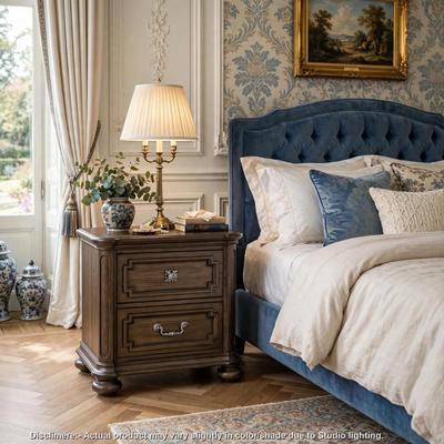 Benjara Nightstand with 2 Dovetail Drawers, Molding Details, Brown Wood