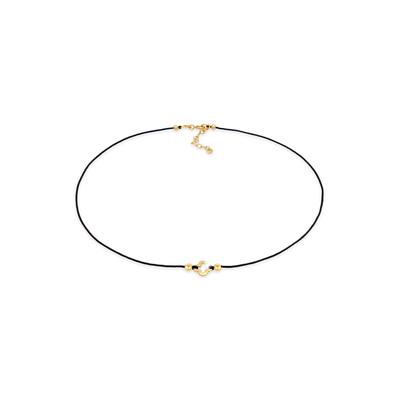 Choker ELLI "Halskette Choker Nylon Kleeblatt Glück Bead 925 Silber" Gr. 36, gold, Halsketten, Damen, ohne Stein, Silber 925 (Sterlingsilber)