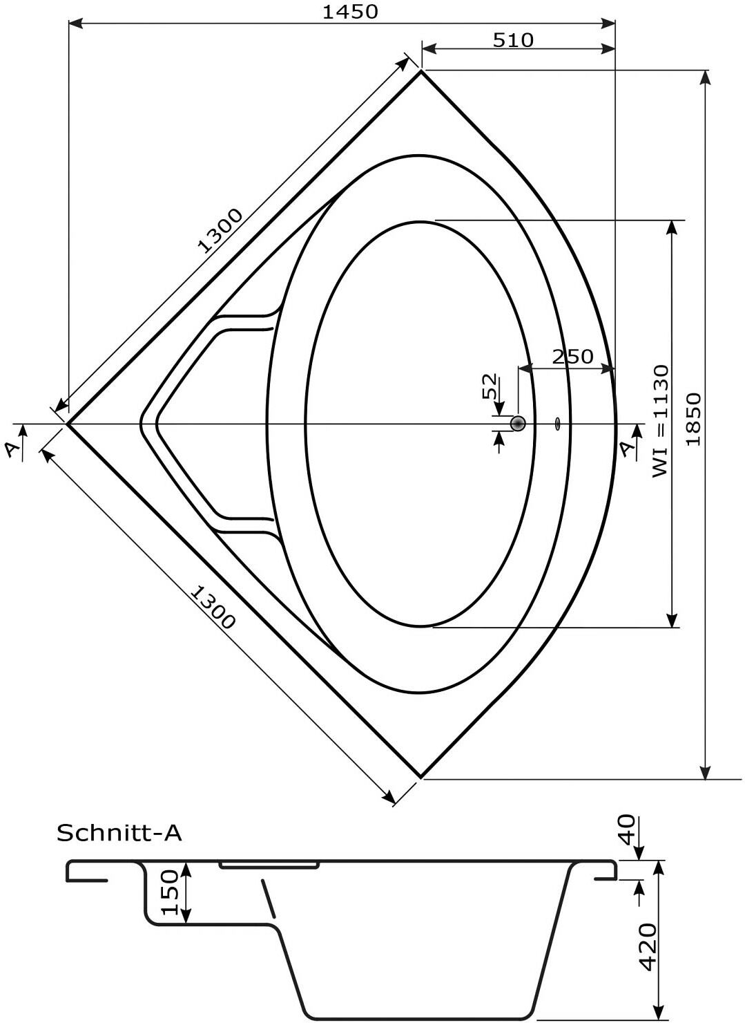 Caribia Rio Badewanne 130 x 130 cm mit Schürze