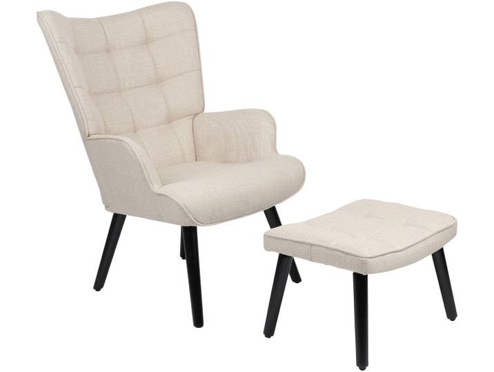 Loungesessel HELA PAROS , beige, B:68cm H:97cm T:75cm, Webstoff;Polyester, Sessel, Loungesessel, Sessel mit Hocker;Loungesessel;4-Fuß Massiv;Webstoff;Armlehnen
