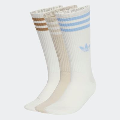 Sportsocken ADIDAS ORIGINALS "3-STREIFEN HIGH CREW, 3 PAAR", Damen, Gr. L (43/45), Sockengröße, weiß (sanftes weiß, clear braun, sanftes weiß), Obermaterial: 51% Baumwolle, 46% Polyester, 2% Elasthan, 1% sonstige Fasern, Socken Sportsocken,...