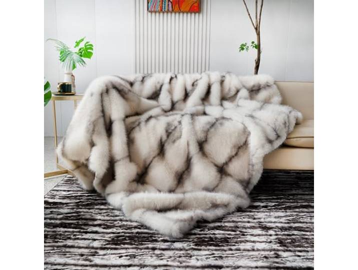 inchgrass Kunst-Nerz-Fell-Decke Luxus-Felldecke Sofa Flauschige Decke – Superwarme Elegante gemütliche Kuscheldecken für Couch, Sessel und Bett, waschbare Plüschdecken 190x150 cm Beige Wohndecke