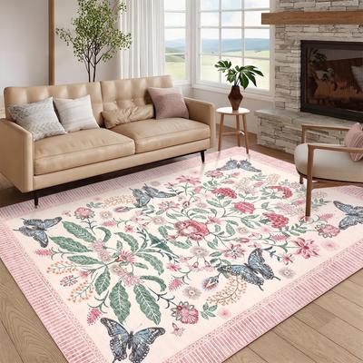Garvee Vintage Botanical Butterfly Floral Area Rug