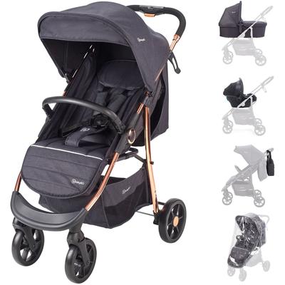 Kombi-Kinderwagen BABYGO "Style - 3in1", Kinder, schwarz (rosegold, schwarz), Kinderwagen, inkl. Babyschale mit Adaptern u. Wickeltasche