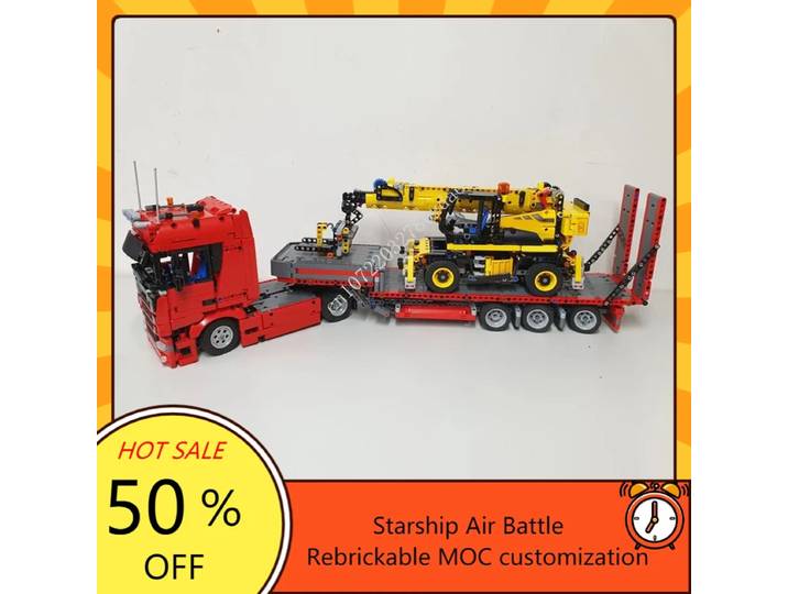 Camion MOC de haute technologie, remorque de direction et modèle de télescopique JCB, puzzle personnalisés, camion transporteur DIY, jouet d'anniversaire Gif, 2562 pièces