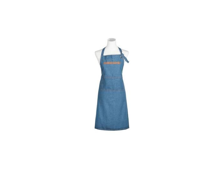 Kochschürze PAD Denim Ich muss gar nix 80 x 70 cm , blau, orange, B:70cm L:80cm, Baumwolle, Schürzen, Kochschürze, Stylische Küchenschürze in Jeansoptik