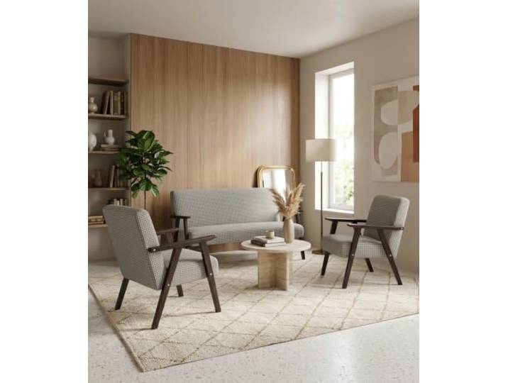 Family Meble Sitzgruppe Soler Design – Zweisitzer-Sofa und 2 Sessel im Retro-Stil – Variante Design Pepita