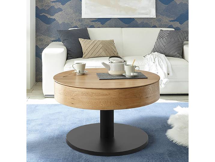 Funktionaler Couchtisch Kuplya Ø 78cm Schwarz/Holz/Braun/Schwarz