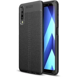 Screenguard Samsung Galaxy A7 2018 Hülle Leather Design TPU Cover (Samsung Galaxy A7 (2018)), Smartphone Hülle, Schwarz