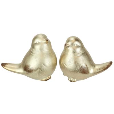 Dekofigur I.GE.A. "Vogel aus Keramik", gold, B:14cm H:12cm, Keramik, Dekofiguren, 2er Set Ornament Statue Tierfigur Skulptur Dekovogel Vogelfigur