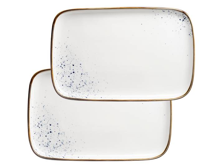 MÄSER Platten-Set Pintar weiss/blau Porzellan Rechteckig B 20 cm - Platten-Set