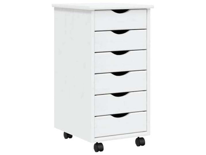 Heofavd Rollschrank mit 6 Schubladen Moss Kiefernholz Weiß 34x39x65,5 cm