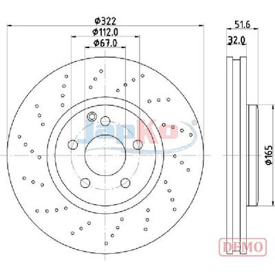 JAPKO Bremsscheibe 600528c Vorderachse 322mm 32mm für Mercedes