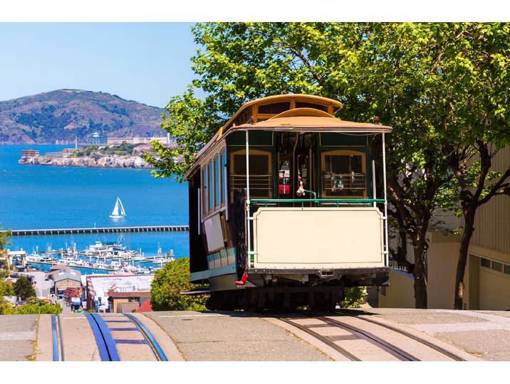 Fototapete PAPERMOON Seilbahn San Francisco , bunt, B:5m L:2,8m, Vlies, Tapeten, Fototapete