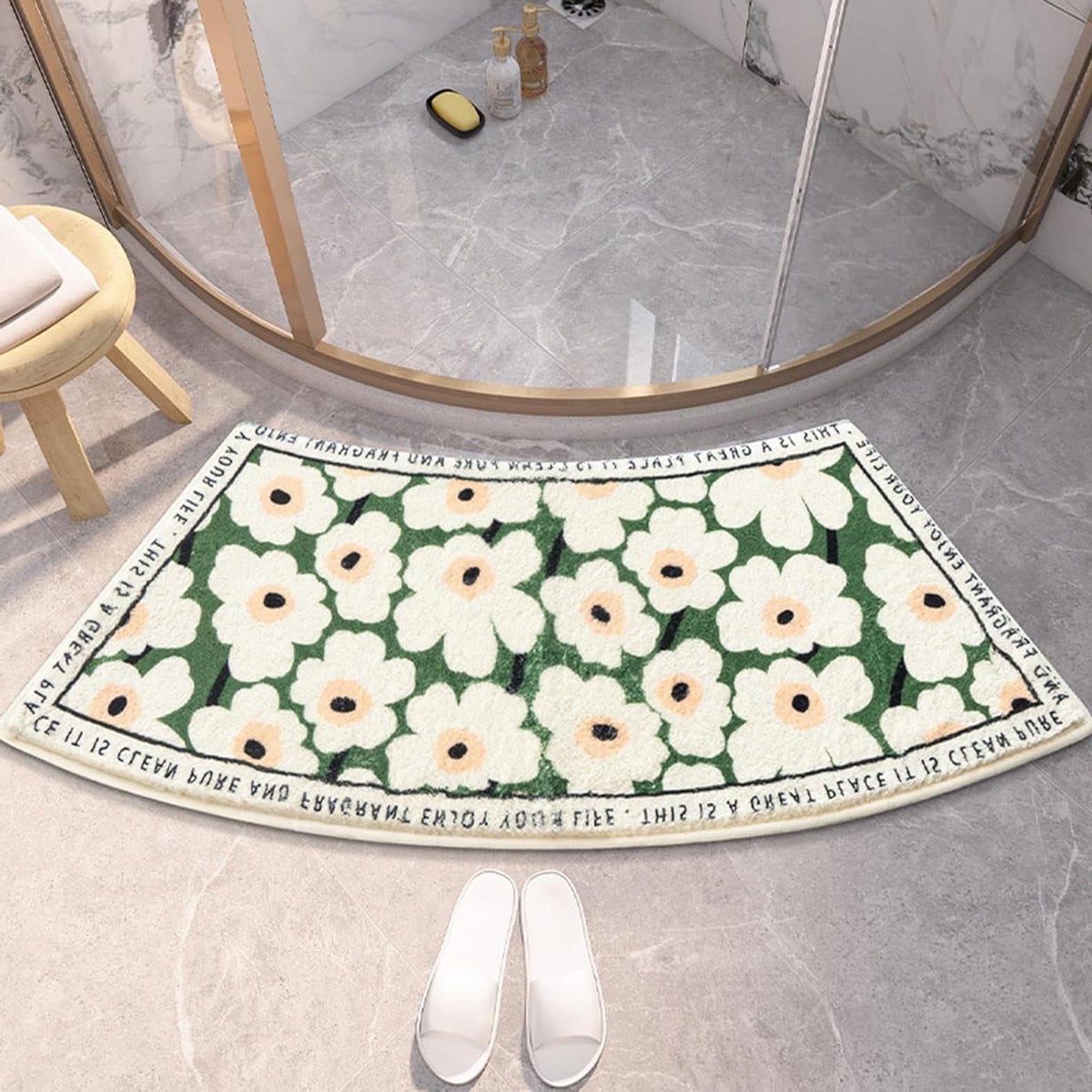 Groene gebogen hoekdouchemat voor volwassenen - 45 x 100 cm
