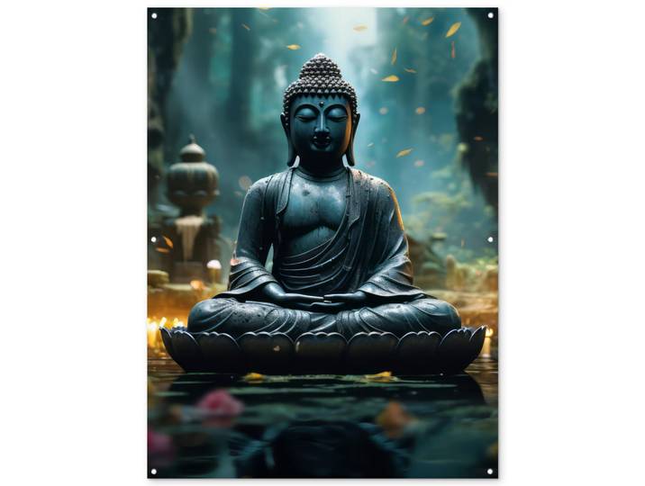 OnlyWow Gartenposter Buddha - Statue - Buddha - Zen - Kunst - Buddha Gartendekoration 120x160 cm, Dunkelgrau, Kunststoff, Rechteckig, 120x160x0.2 cm, Bilder & Rahmen, Bilder, Sonstige Wandbilder