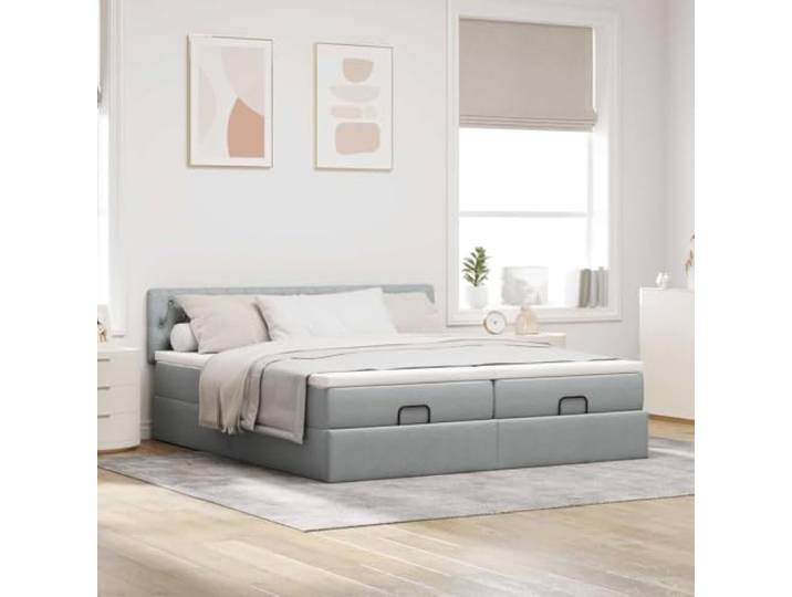 KTHLBRH Doppelbett 180 x 200 cm mit Stauraum Hydraulischer Aufzug, Taschenfederkernmatratzen, 2 Matratzenschoner inklusive, hellgrauer Stoff