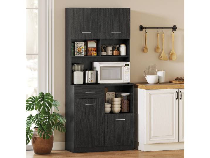 HOMCOM Armoire Cuisine Noir 80x35x180cm avec Tiroir et Portes