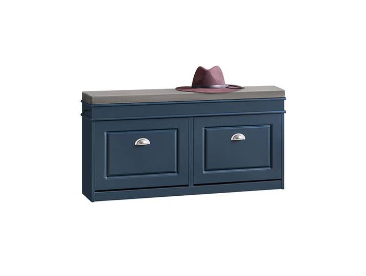 SoBuy Banc Chaussures 2 Abattants avec Coussin Amovible Coffre Rangement Entrée Couloir Chambre 8 Paires Bleu