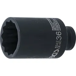 BGS Kraft-Steckschlüssel-Einsatz Zwölfkant, tief | Antrieb Innenvierkant 12,5 mm...