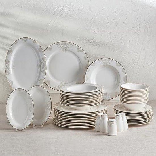 Famanu Bordenset Geschirrset - 56-teilig, goldene Akzente