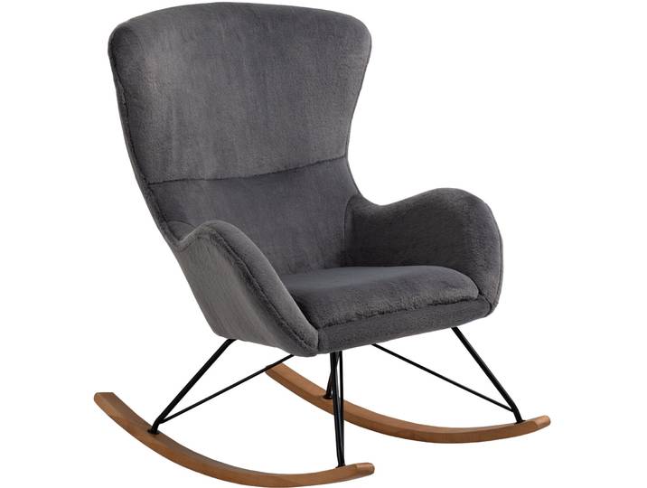 Schaukelstuhl Swing Dunkelgrau, Schwarz, Natur Lammfell Optik, Metall, Holz B 70 T 94 H 102 cm - Schaukelstuhl