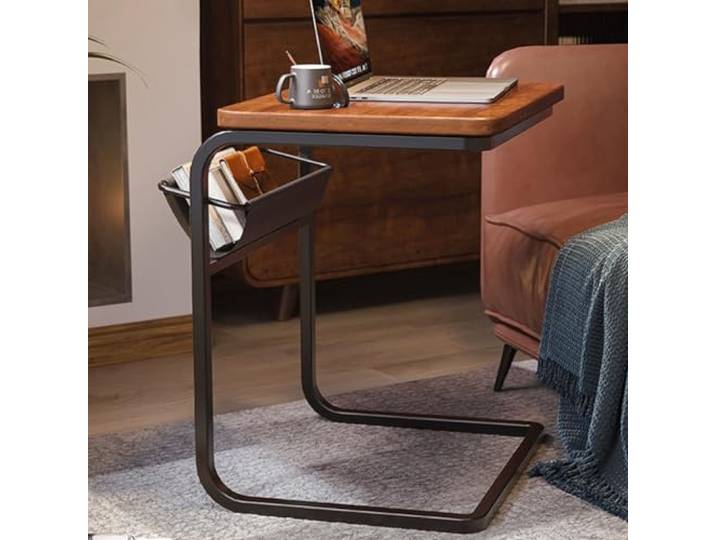 Runde Tische， Sofa-Tabletttisch mit Aufbewahrungstasche(/Walnut+/Black)