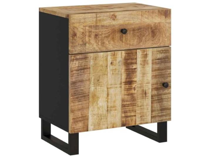LKJephalotrop Nachttisch 50x33x60 cm Massivholz Mango Beistelltisch Industrieller Bettisch fürs Schlafzimmer mit Schublade, Offenem Fach und Stabilem Metallgestell für Ihr Zuhause.