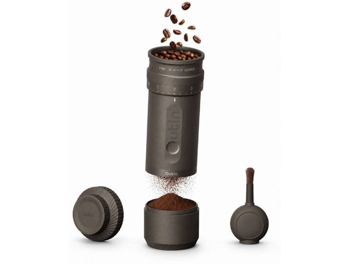 OutIn Kaffeemühle OutIn Fino Elektrische Kaffeemühle 28 Mahlgrade Akku 38 mm Mahlwerk, 38-mm-Kegelmahlwerk aus gehärtetem 420er Edelstahl mit siebeneckiger 7-Stern-Geometrie, 25 g Bohnenbehälter, 28 Mahlgrade, 38-mm-Siebeneckiges 7-Stern-Edelstahl-Kegelmahlwerk