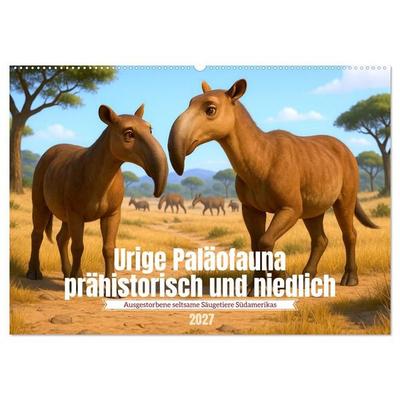 Urige Paläofauna prähistorisch und niedlich (Wandkalender 2027 DIN A2 quer), CALVENDO Monatskalender