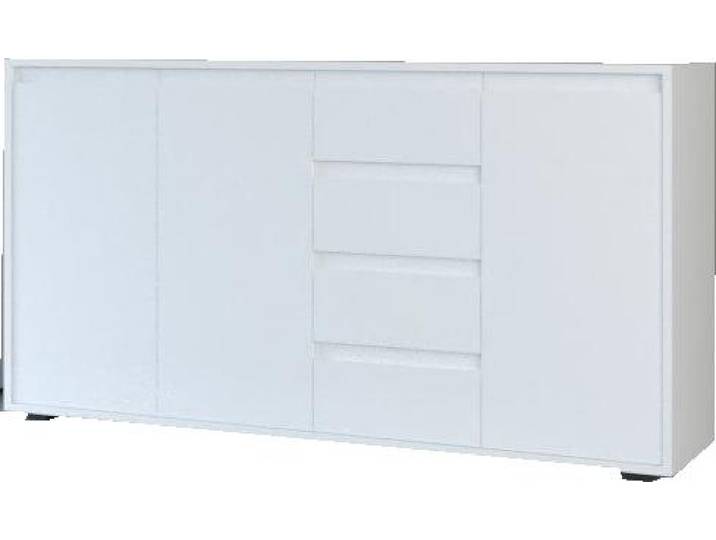 Sideboard BADEN Weiß 160x35x84cm mit 3 Türen, 4 Schubkästen und Griffmulden