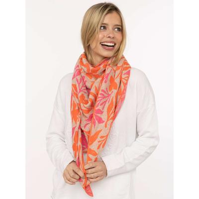 Dreieckstuch ZWILLINGSHERZ "Blätter Mix", Damen, pink, Baumwollmischung, Modetücher, florales Muster, leuchtende Farben, Mode Tuch