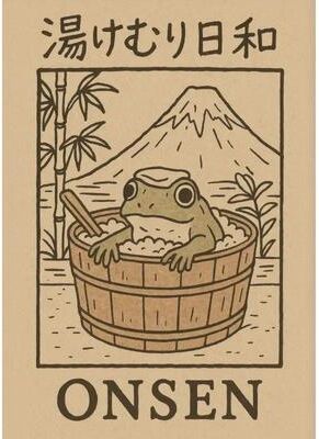 Inspired Finds Retro Japanese Frog Bath Canvas Poster For Bathroom & Kitchen Wall Decor mountain Onsen Frog 7.87x11.81in
