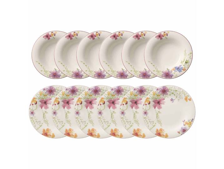 Geschirr-Set VILLEROY & BOCH Tafel-Set Mariefleur Basic 12er Set bunt , bunt, Porzellan, Geschirr-Sets, Geschirr-Set