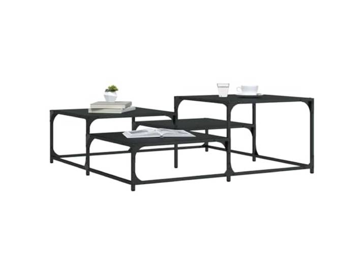 HEFZGDB Schwarzer Couchtisch Holzwerkstoff 107x107x40 cm Quadratischer Wohnzimmertisch mit Metallrahmen und verstellbaren Beinen Stilvolle Dekoration