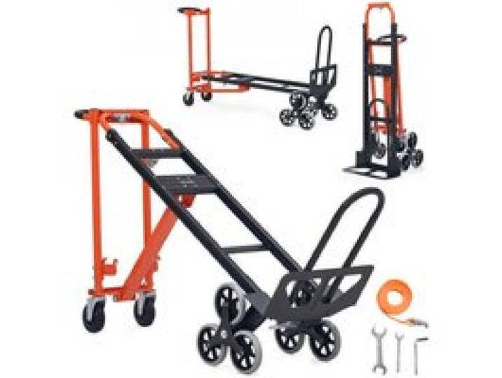 VEVOR 3-in-1 Treppensackkarre, Sackkarre max. Traglast 350 kg, klappbare Transportkarre mit Griff & Rädern, Treppensteiger-Transportwagen, Stapelkarre, Treppensteigerwagen, Orange & Silber