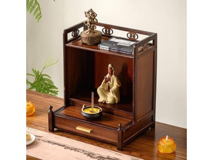 OWIEN Buddha-Regal, Haushalts-Holzschrank mit Schublade, Buddha-Statuenständer, Schrein-Altartisch(Without Door,Desktop)