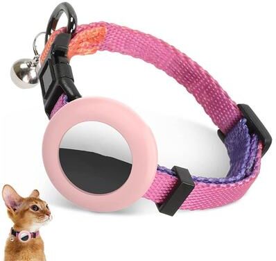 Inspired Deals AirTag Pet Safety Collar With Silicone Tracker Holder, Bell & Rainbow Gradient Design gradient Orange