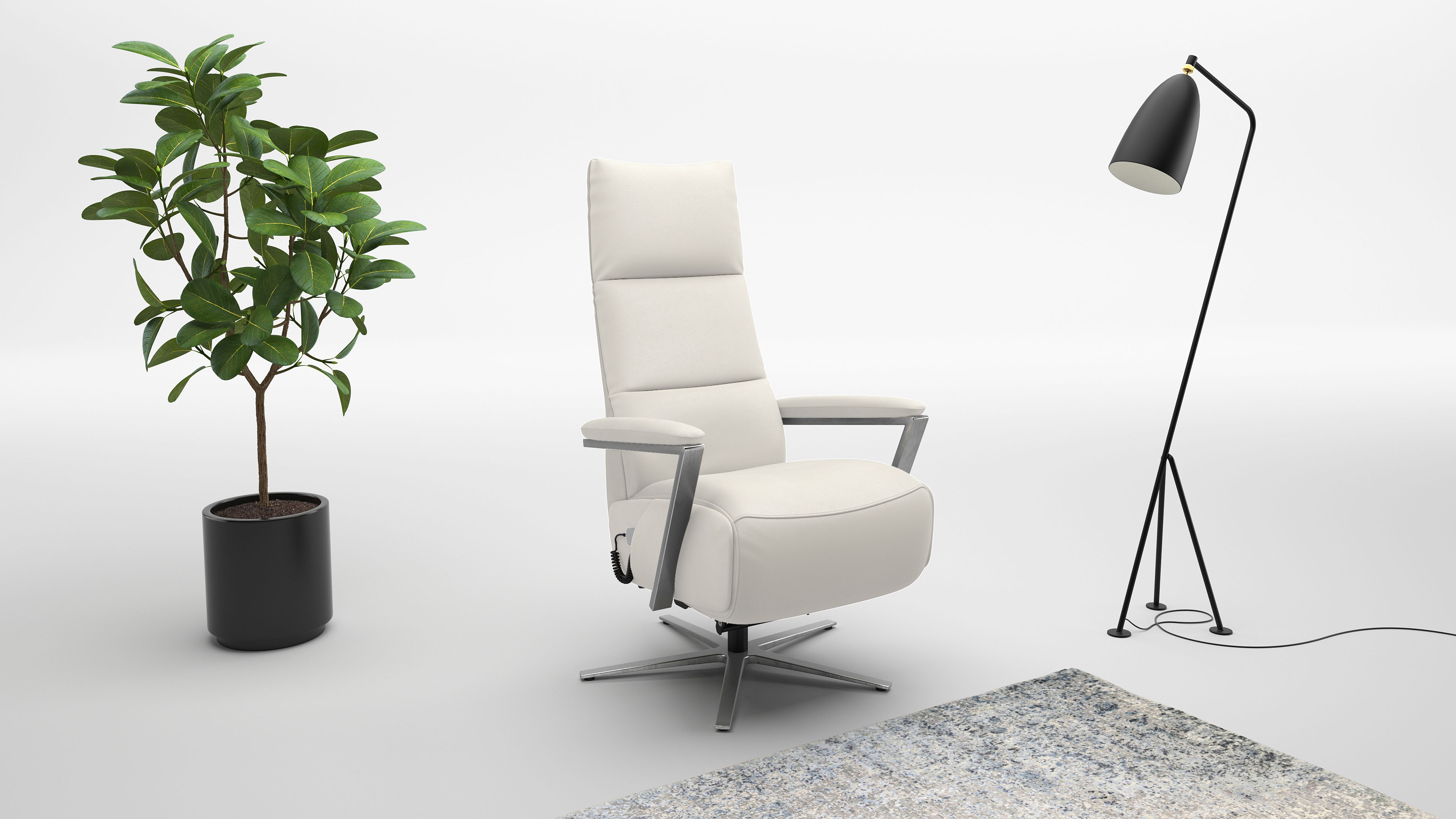 Sit & More sit&more "Vario Comfort, inkl. Kopfteilverstellung & 360 Drehfunktion" mit Gasdruck, Höhe der Armlehnen 62cm reinweiß Leder, Ergonomie M2,mit Gasdruck,manuell verstellbarmit Bedienhebel, B/H/T: 70cm x 124cm x 85cm