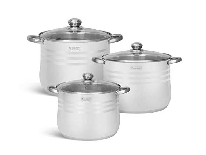 Edenberg B Decorate Your Kitchen EB-517, 3-teilig Induktions Töpfe Set, Kochtopf Set mit Deckel, Ideal für Gas, Elektro, Halogen, Keramik und Induktionsherde, Edelstahl