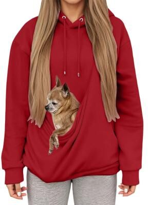 Uplifted Finds Autumn Winter Womens Hooded Sweatshirt With Pet Carrier Pocket Loose Fit Top l red