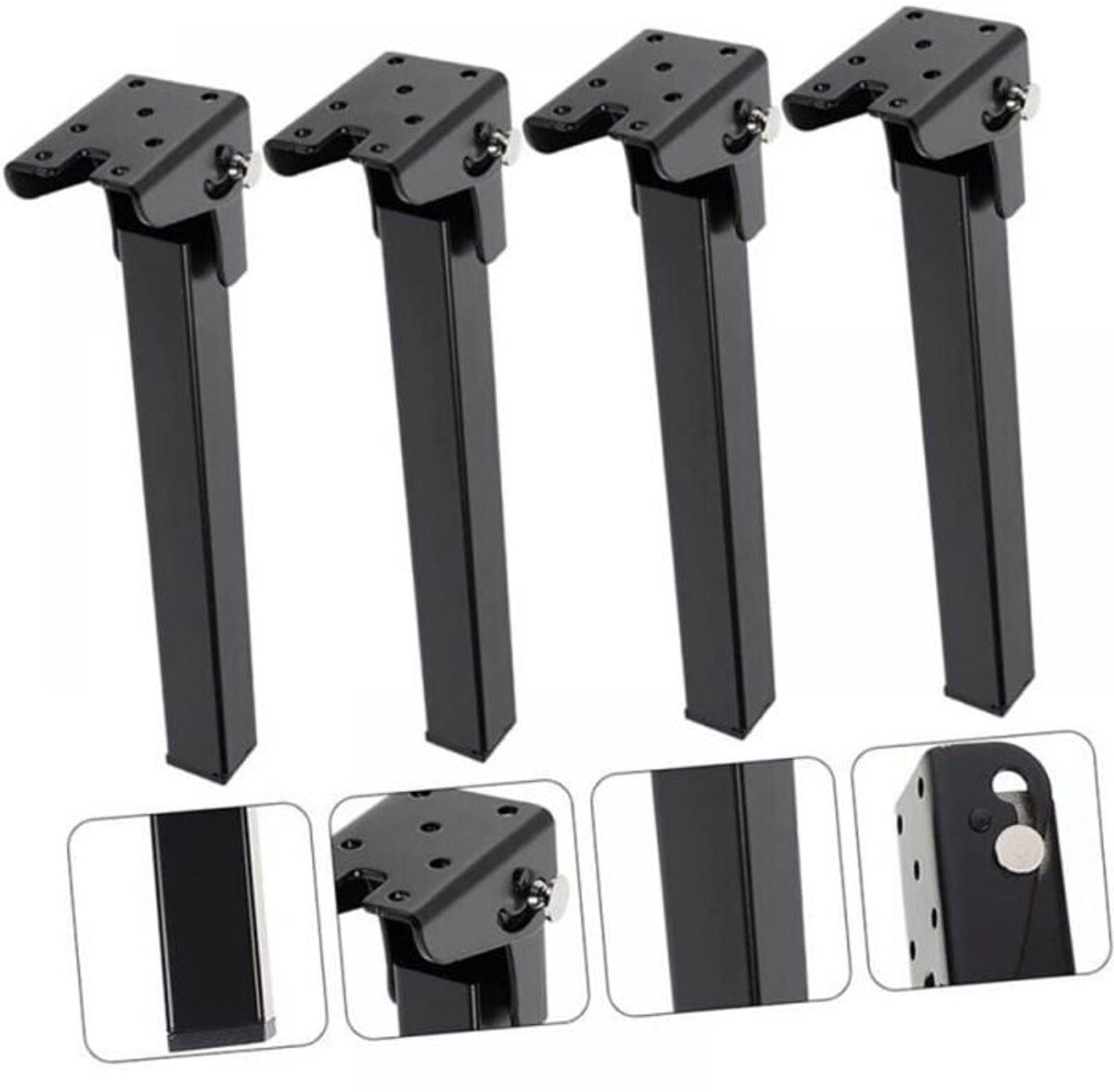 Set van 4 zwarte inklapbare meubelpoten van 200 mm voor laptoptafels, salontafels en kasten