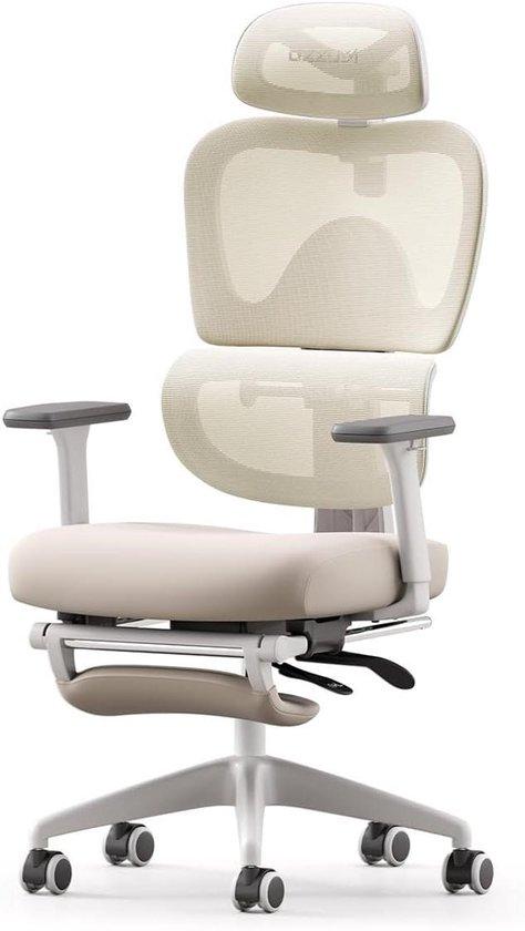 Ergonomischer Bürostuhl - Komfortstuhl - Für das Arbeiten im Homeoffice - Verstellbare Lendenwirbelstütze - 134 cm hoch - Beige