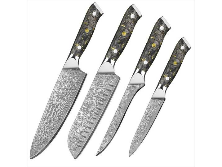 KingLux Messer-Set 4tlg.Damast Küchenmesser-Set Handgeschmiedet messer Damaststahl (Set, 4-tlg)