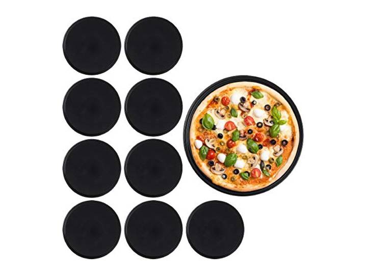 Relaxdays Pizzablech, 10er Set, rund, antihaftbeschichtet, schwarz Pizza & Flammkuchen, Carbonstahl, Pizzaform, ∅ 32 cm