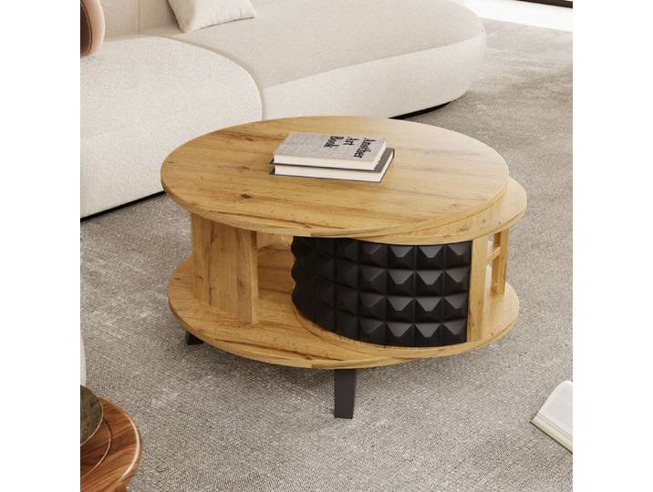 HOMVRA Table basse ronde 85.2x80x45.2 cm avec compartiment pivotant panneau de particules couleur naturelle