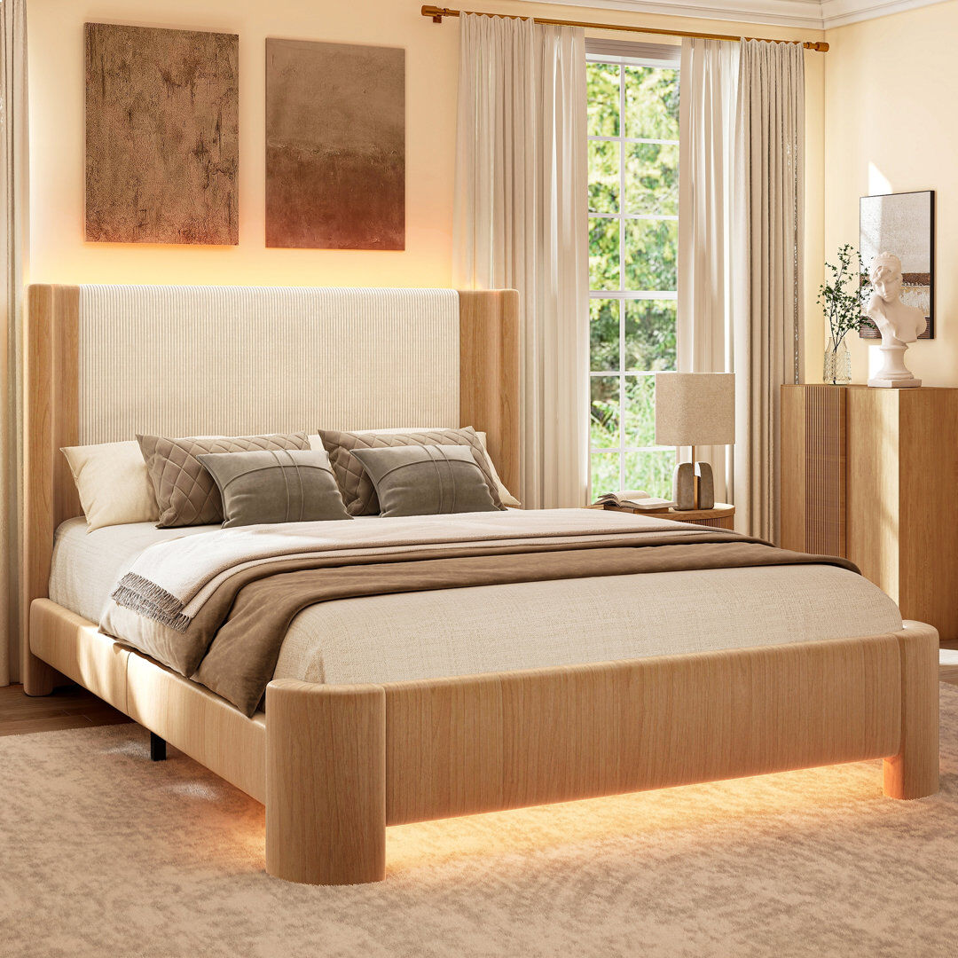 Brayden Studio Upholstered Bed Wood-grain Finish/PU Double(4'6)