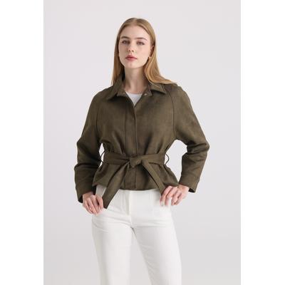Lederimitatjacke FELIX HARDY "Jacke aus Velourslederimitat", Damen, Gr. M, khaki, 95% Polyester, 5% Elasthan, Jacken