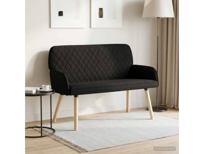 2-Sitzer Sofa mit Massivholzbeinen Schwarz Leinenstoff Knopfheftung,integrierte Armlehnen,Schaumstoff-Polsterung,100 % Polyesterbezug,leicht feucht abwischbar